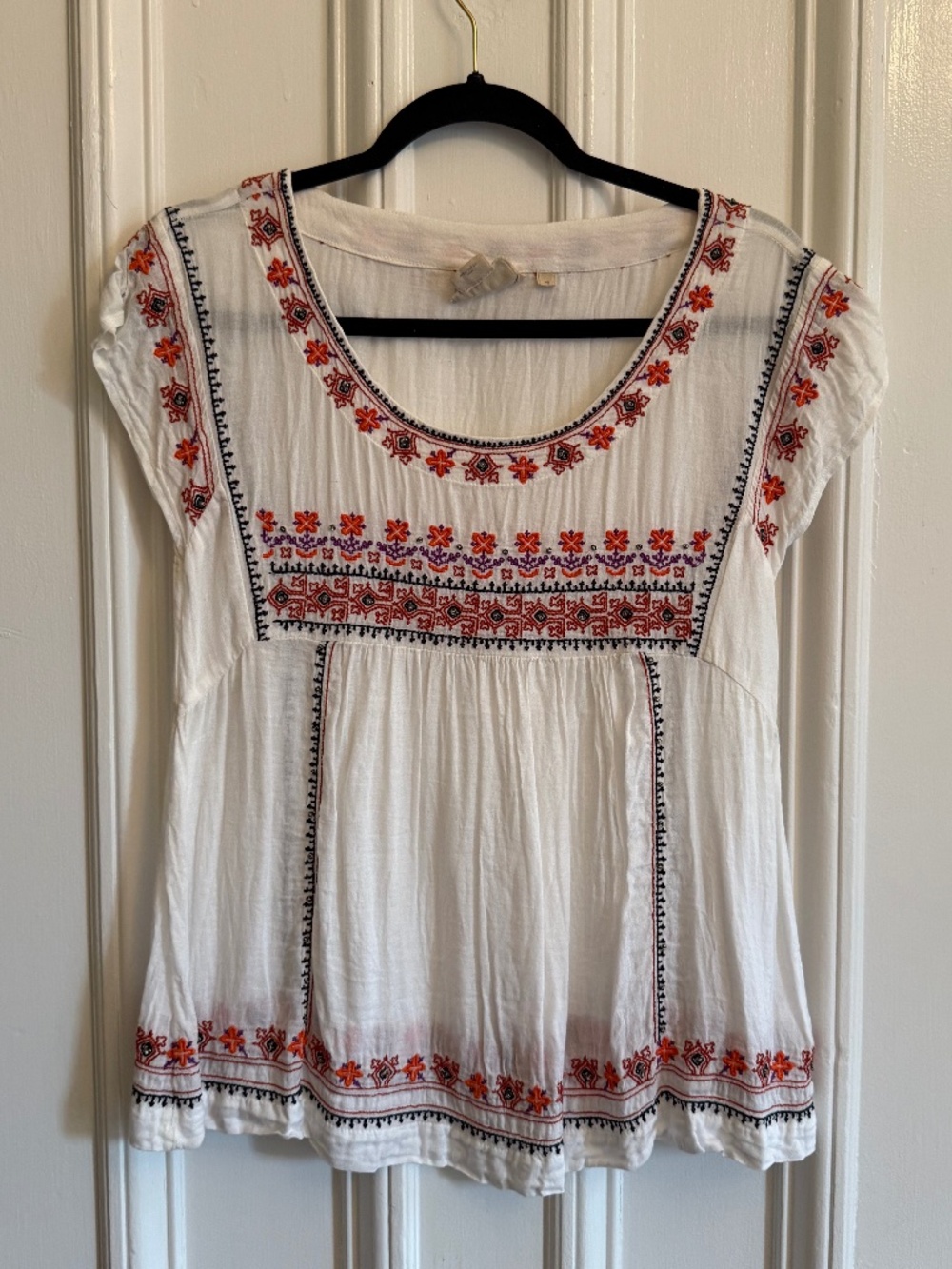 Anthropologie Vanessa Virginia Embroidered Blouse - White Orange - Size XS